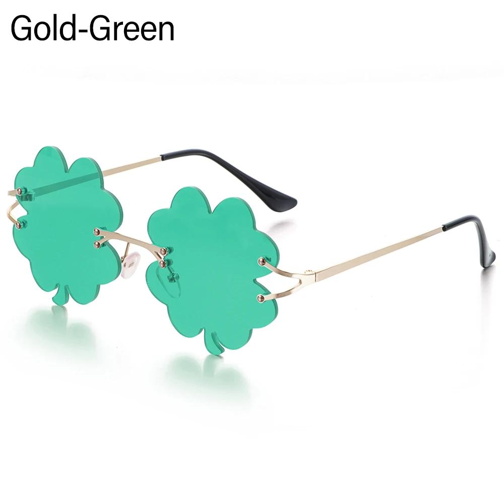 Green Four Leaf Clover Glasses St. Patrick's Day Leprechaun Costume Glasses Irish Shamrock Sunglasses Fashion Rimless Sun Glasse