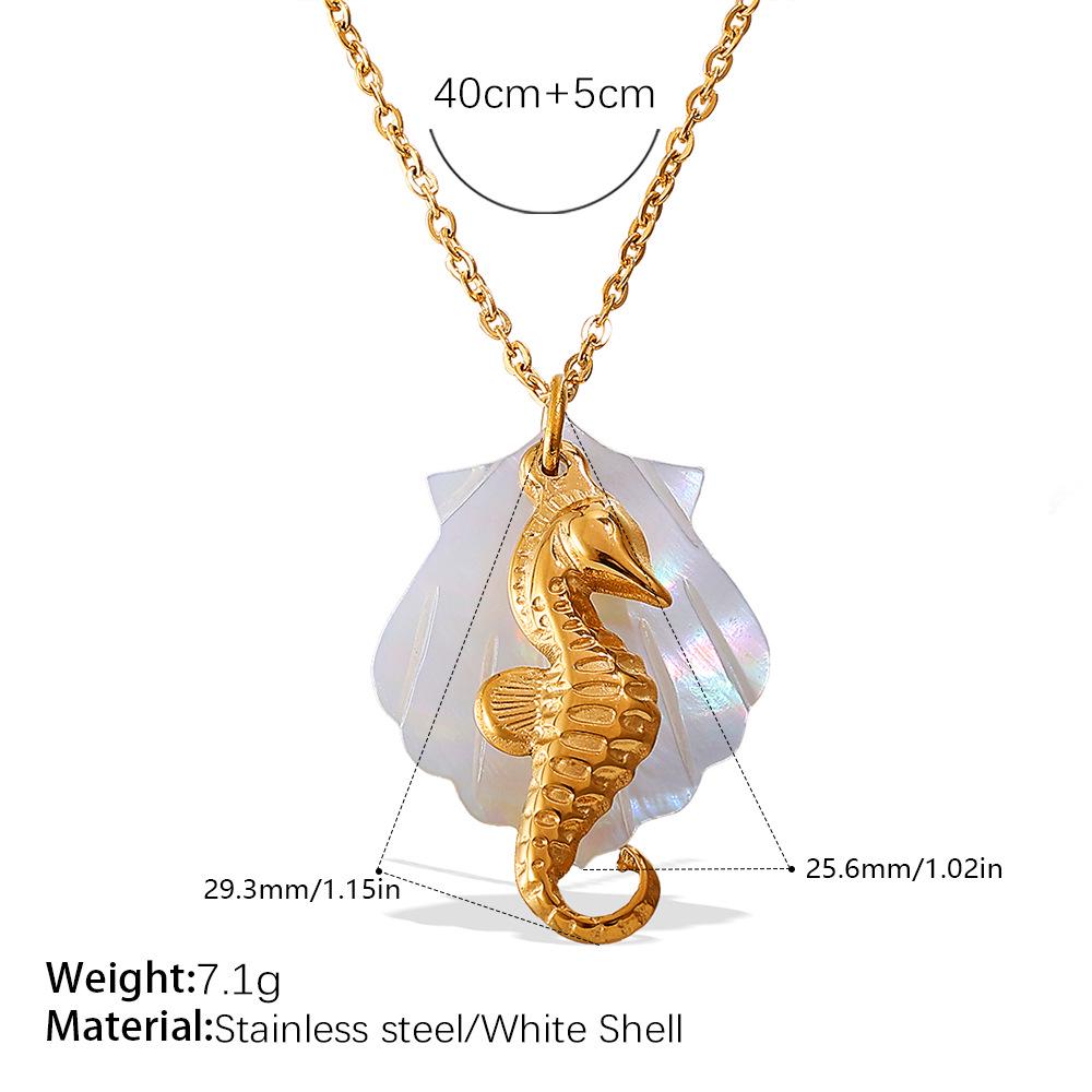 Starfish & Seahorse Stainless Steel Necklace with White Shell