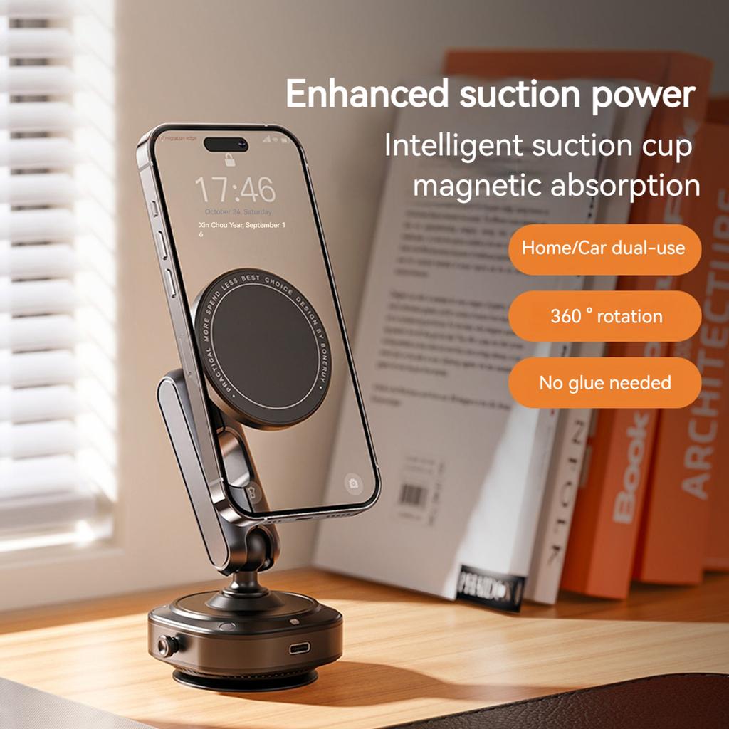 Magnetic Phone Stand Foldable Vacuum Suction Cup Cell Phone Holder 360 Rotation for iPhone 16/15/14/13/12 Plus/Pro/Max/Mini