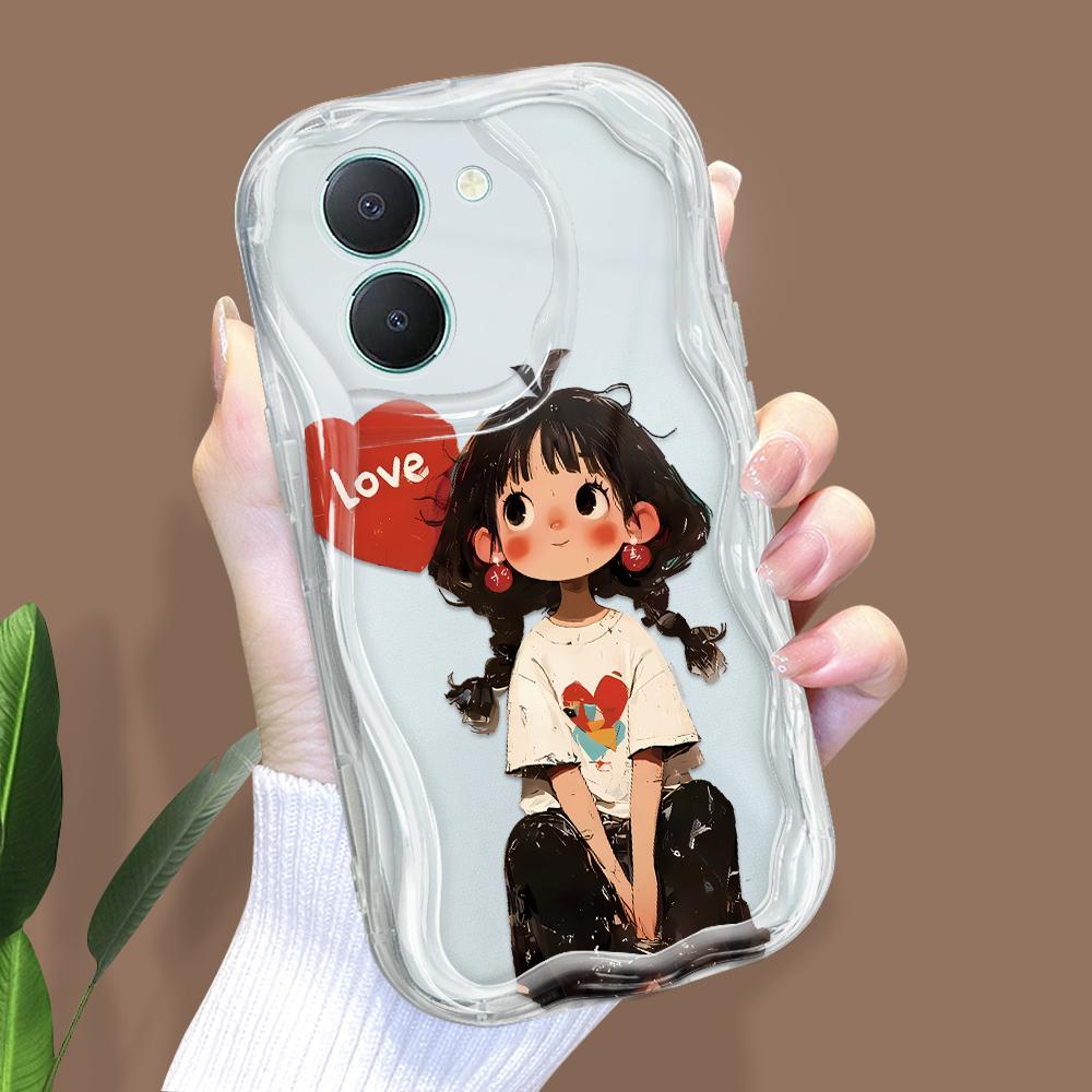 Cute Cartoon Pattern Cream Texture Casing Wavy Edge Soft Silicone Cover Phone Case for Vivo