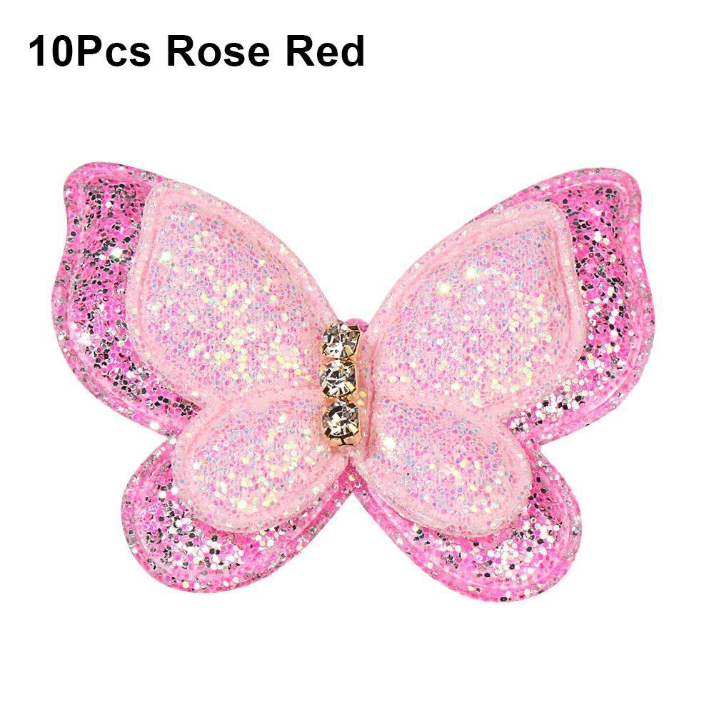 

10Pcs 44x35mm Mesh Glitter Butterfly Patches Double Layers Clothes Patches Hat Shoes Sewing 10Pcs Rose Red