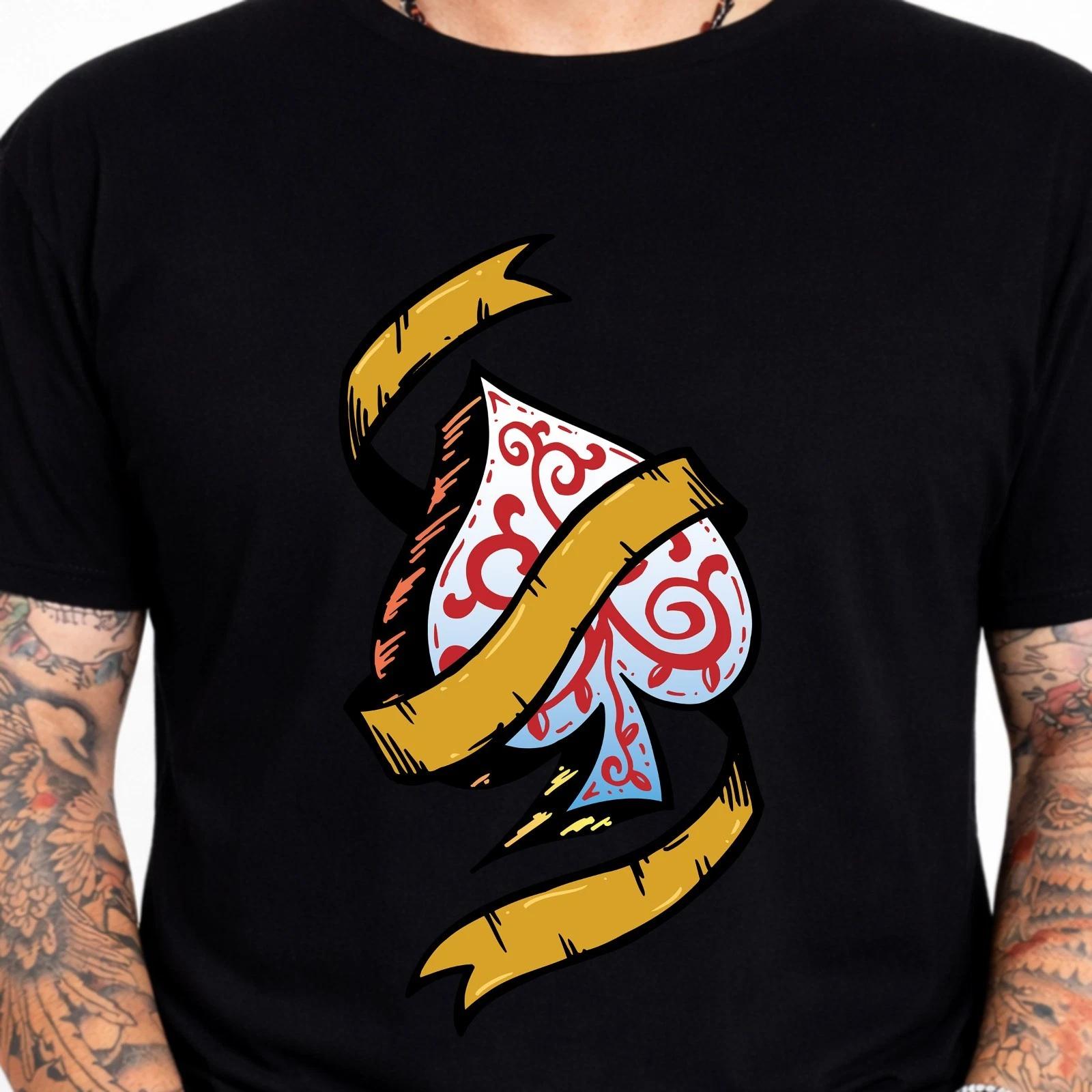 Ace Of Spades Graphic T-Shirt Poker Card Tattoo Tee Gothic Biker Casino Rebel L