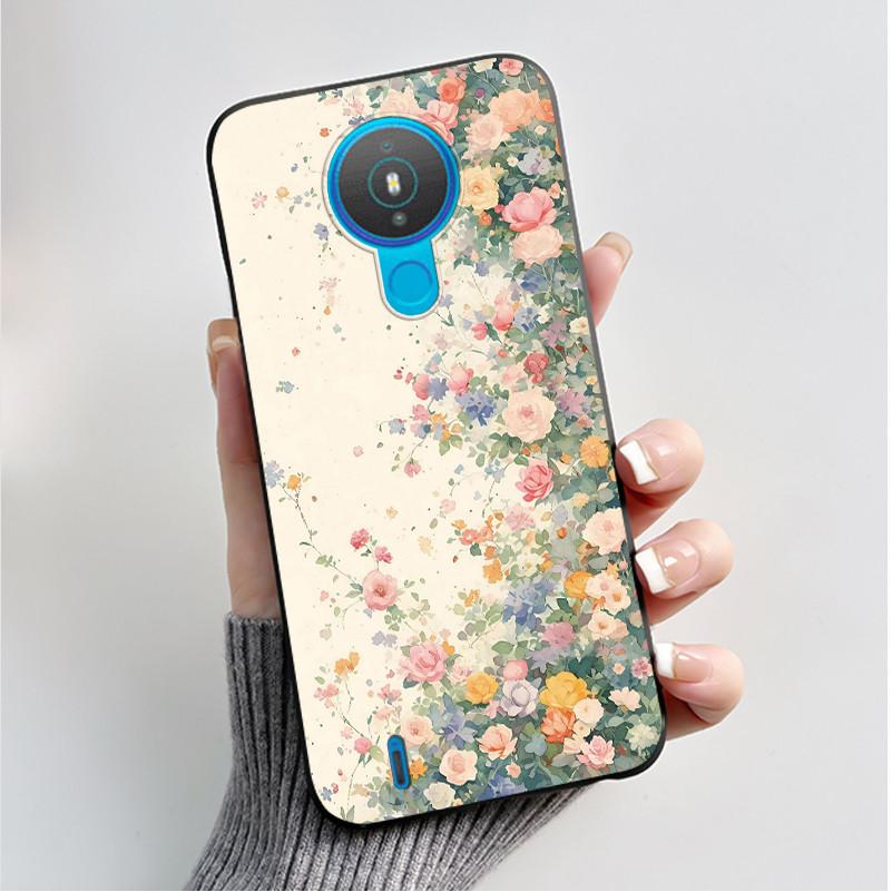For Nokia 1.4 TA-1322 Nokia 3.4 TA-1288 TA-1285 TA-1283 Case Fashion Flower Painted Phone Casing Black Soft Silicone Back Cover