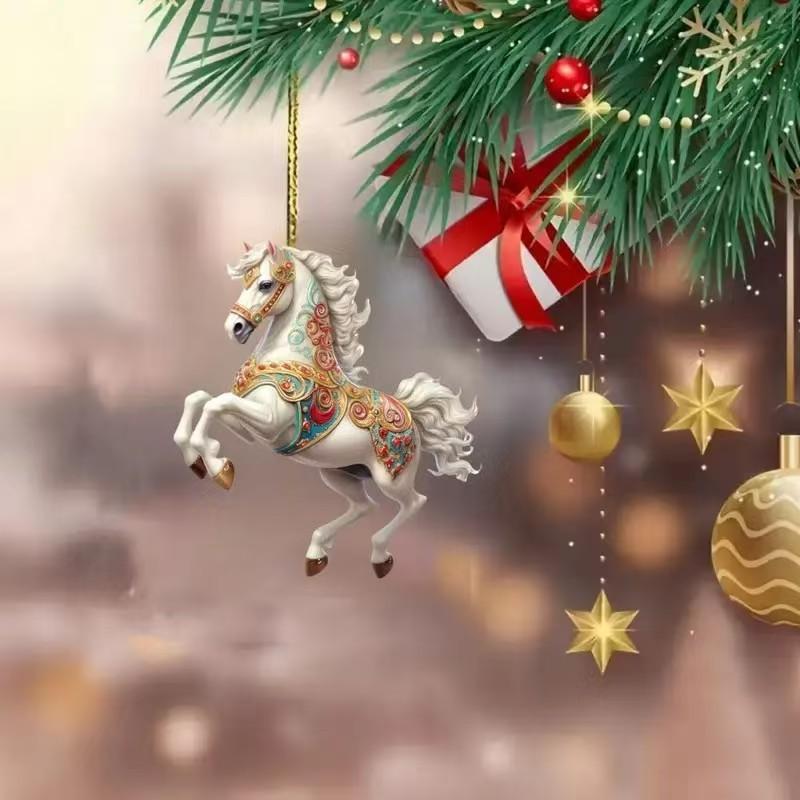 Running Horse Acrylic Decorative Pendant Holiday Christmas Tree 2026 New Year 2D Flat Xmas Pendant Ornament Party Supplies