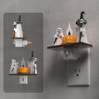 Yousheng Halloween Ghost Night Light Plug-in Flickering Ghost Campfire Wall Light Wizard Ghost Nightlight for Kids Gift Halloween Party Decoration