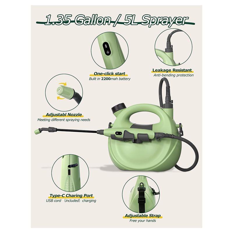 Good-1.35 Gallon/5L Battery Powered Sprayer Electric Sprayers With Adjustable Nozzle In Lawn And Garden Sprayer