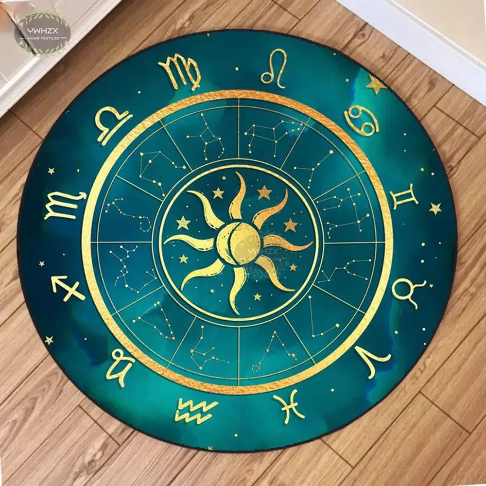 Mystical Constellation Round Mat Tarot Wheel Living Room Non-Slip Carpet Meditation Home Decoration