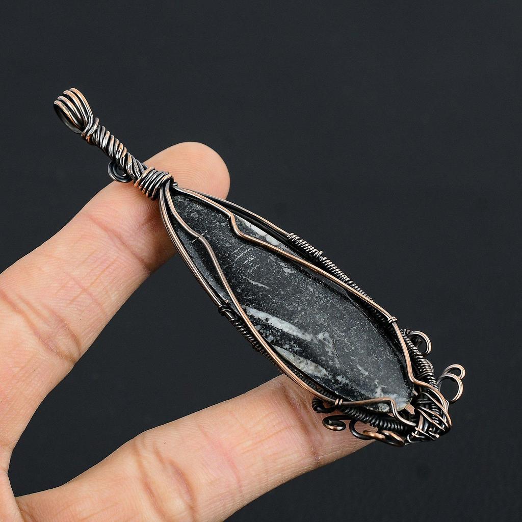Orthoceras Fossil Jewelry, 999 Copper Wire Wrapped Pendant Handmade Gemstone Jewelry, Gifts For Wedding Pendant