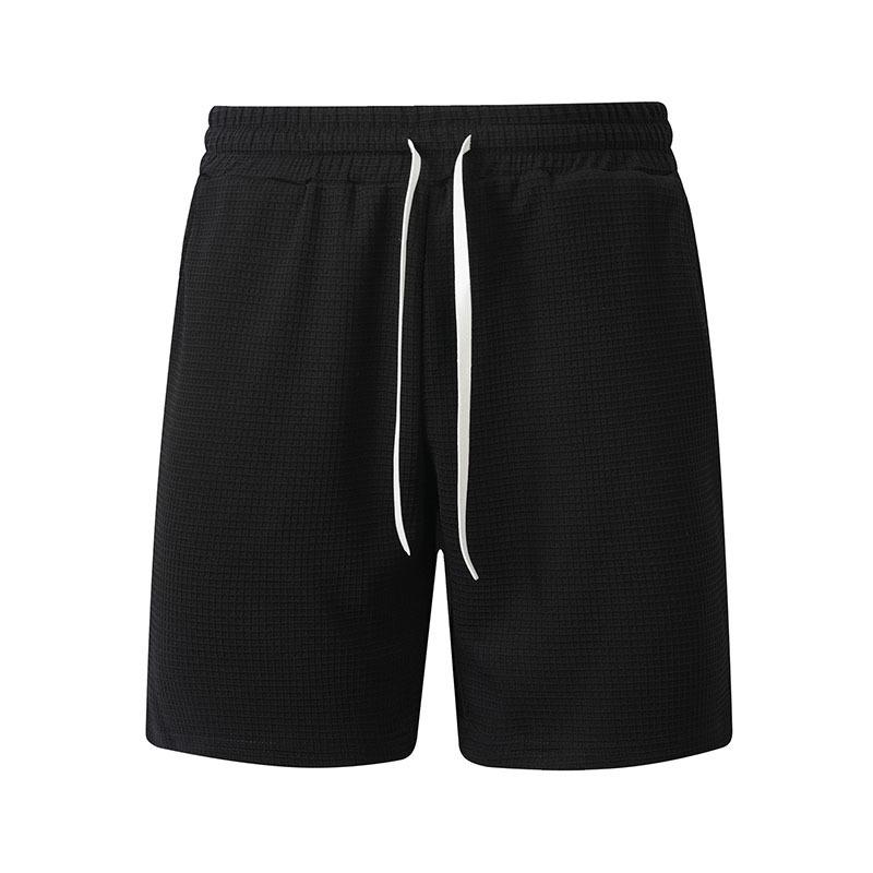 Mens Solid Color Waffle Drawstring Pockets Casual Straight Summer Shorts