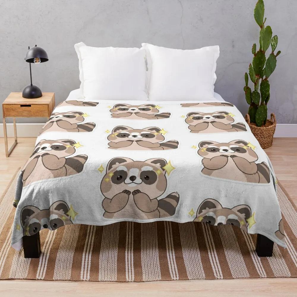 Raccoon Flannel Throw Blanket King Queen Size Cute Kawaii Wild Animals Blanket For Bed Sofa Couch Super Soft Lightweight Warm