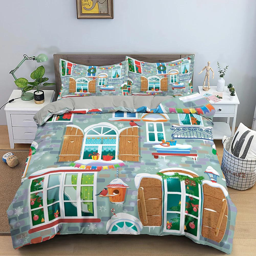 Red Merry Christmas King Queen Duvet Cover Kids Christmas Quilt Cover Santa Claus Bedding Set 1/2Pcs Microfiber Comforter Cover