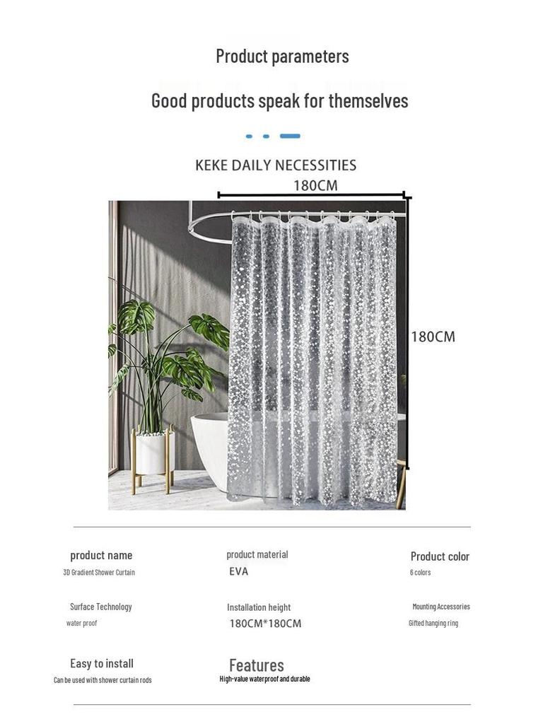 PEVA 3D Kiesel Duschvorhang - Dick, Wasserdicht & Schimmelresistent, Stanzfrei