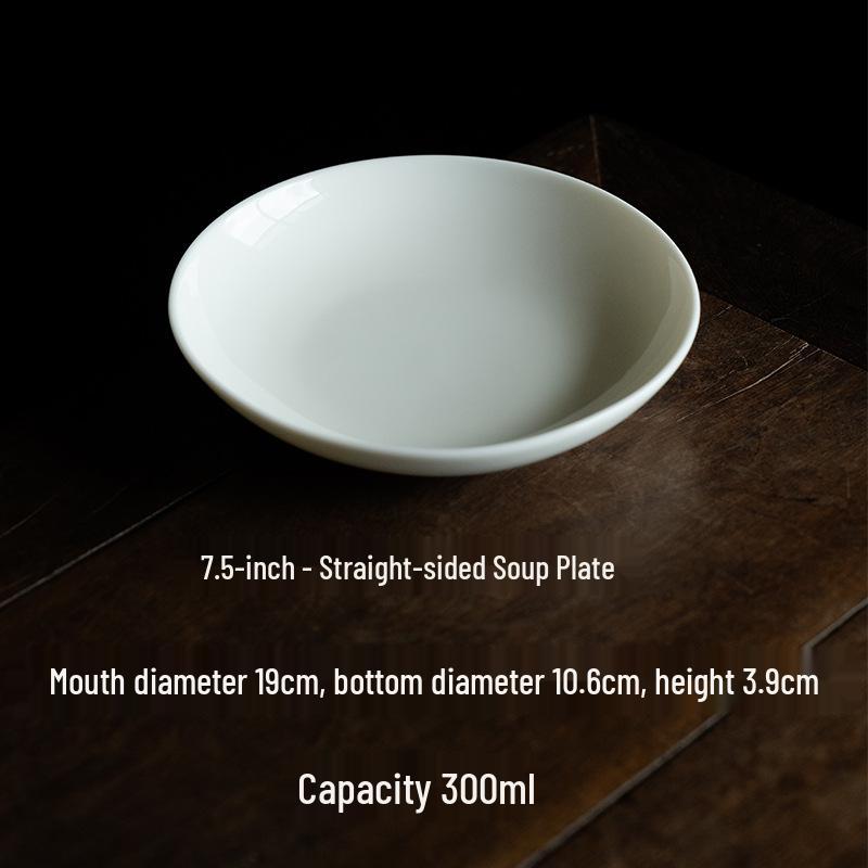 Dehua White Porcelain 7.5 Deep Plate - For Soup, Vegetables, Stir-Fry, Rice, Dinner
