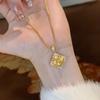 Real Gold-Plated Zircon Flower Pendant Necklace - Luxury Vintage Clavicle Jewelry