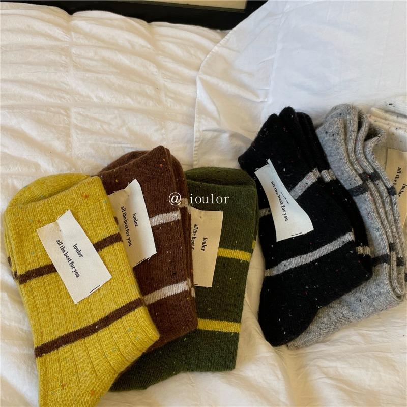Ladies Autumn Winter Thick Striped Wool Medium Tube Pile Socks