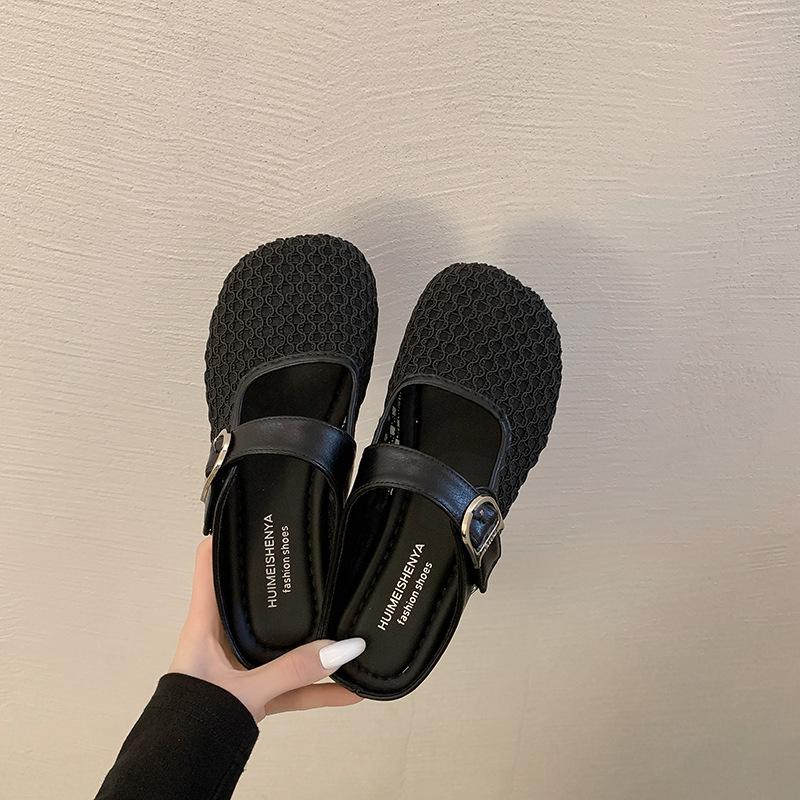 Hollow with skirt sandals 2025 summer new flat-bottomed mesh half-drag breathable bag head slippers