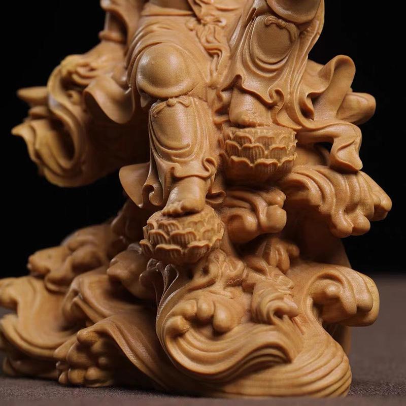 Natural Cypress Water Moon Guanyin Statue  Chinese Buddha StatuesHand-carved Home Room Office Feng Shui Figure Decoration Statue