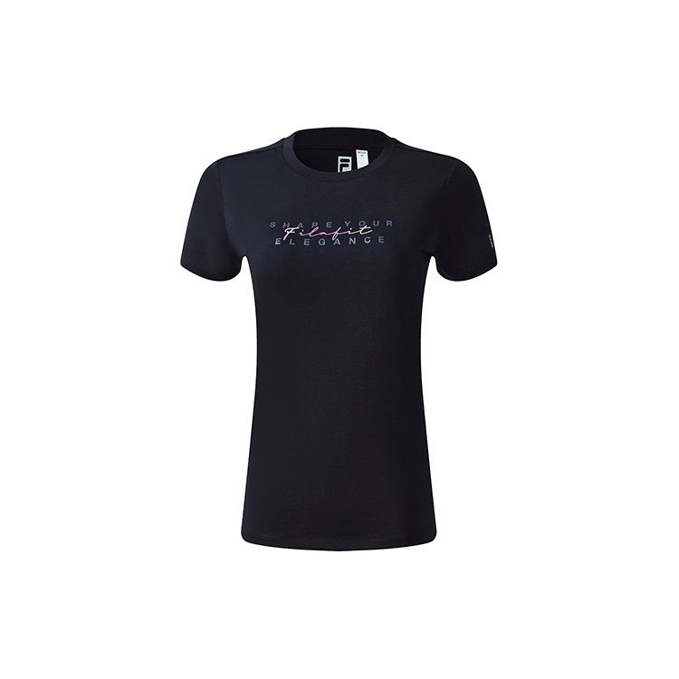 FILA Athletics Solid Color Letter Logo Print Latte Girl Sports Casual Fashion Simple Round Neck Short Sleeve T-Shirt Women Tops A11W231110F-NV S