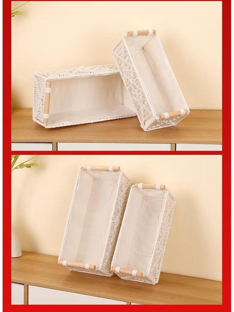 Hand-Woven Bohemian Nordic Cotton Rope Basket: Desktop Organizer, Cosmetics Holder, Flower & Fruit Basket, and Tissue Box.