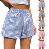 Damen Baumwollshorts Gestreift Elastischer Bund Pyjamahose Lounge Schlafshorts mit Taschen Sommerkleidung