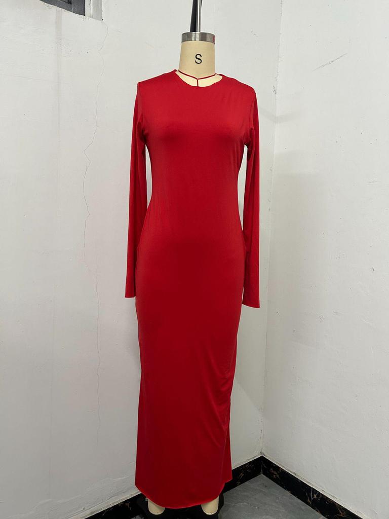 2025 Women's Autumn Sexy Bodycon High Waist Slimming Solid Color Long Dress