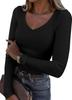 Womens V Neck Sweater Pullover Casual Knitwear Long Sleeve Slim Fit Lightweight Stretchy Jumper Top for Autumn Winter