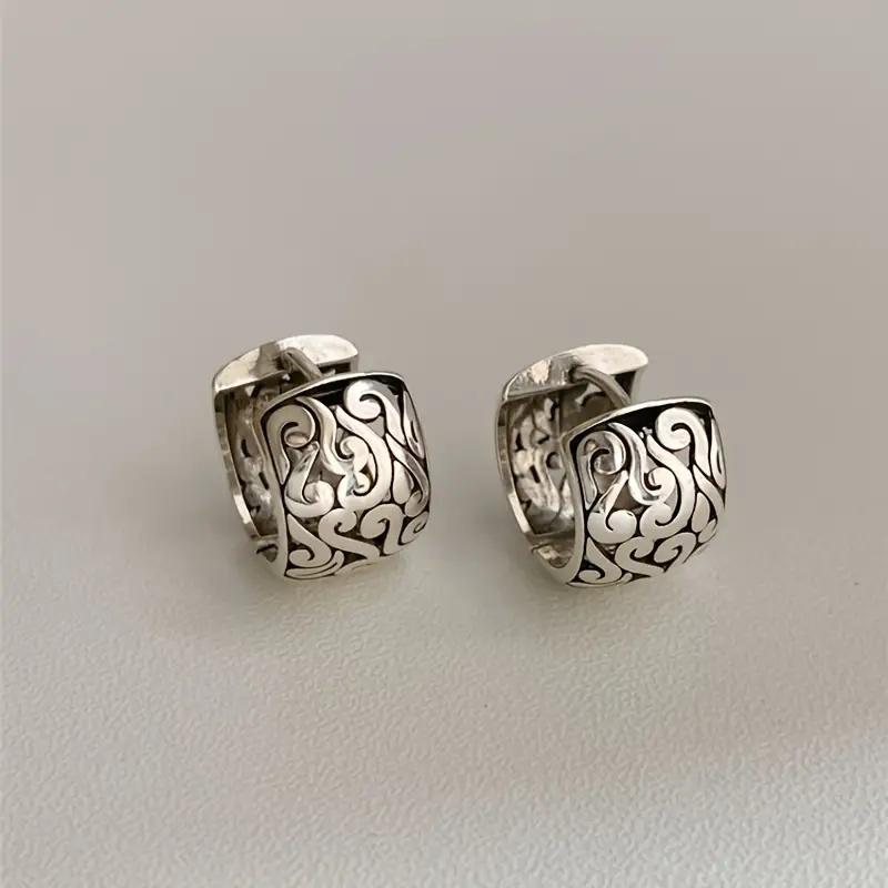 

Huitan Vintage Carved Pattern Chunky Hoop Earrings for Women Anti Copper Color Retro Female Circle Earrings Daily Party Zircon