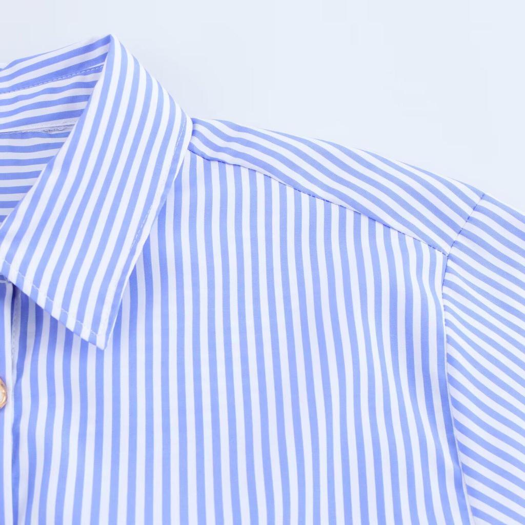 2025 Spring Women's Striped Button-Up Commuter Shirt