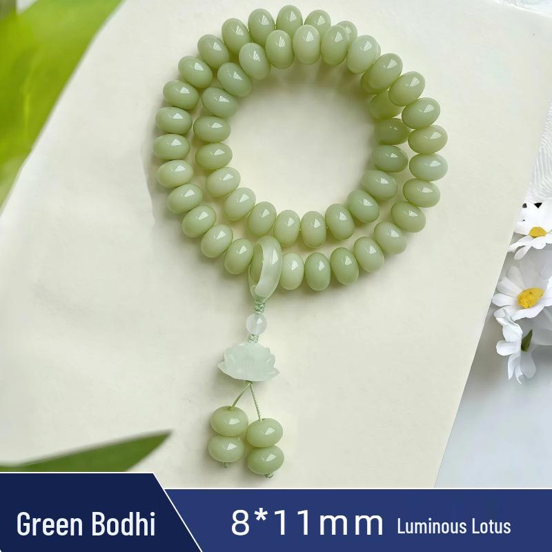 Zen Style Bodhi Root Bracelet with Lotus Pendant for Women, 108 Pink Beads