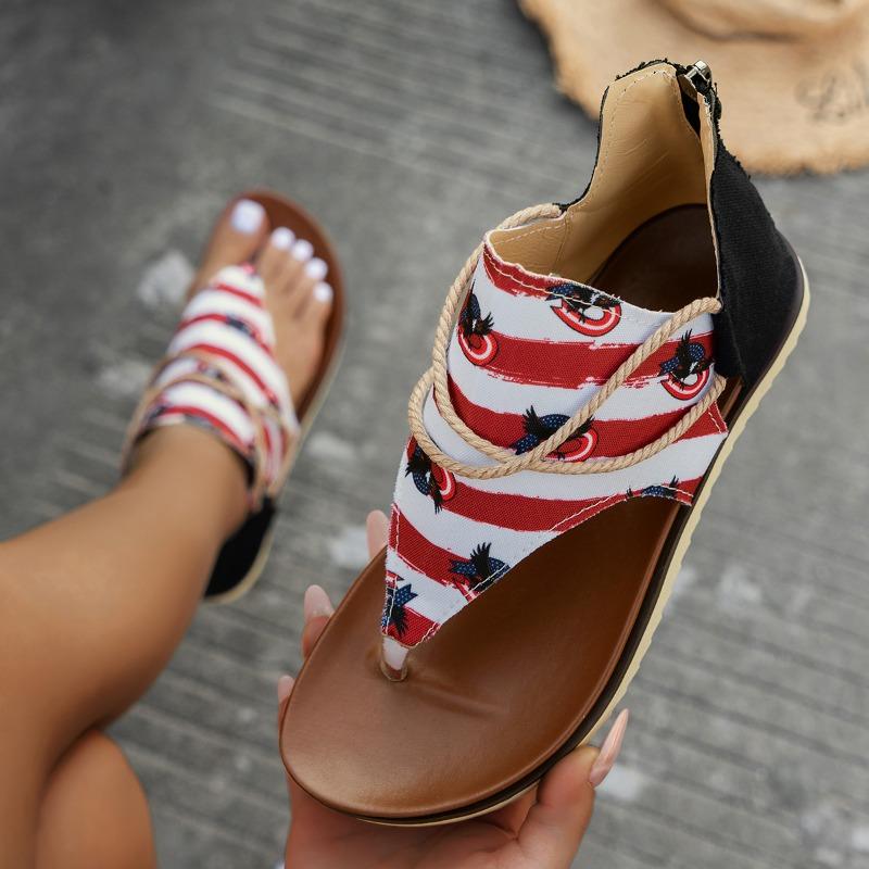 fashion 2024 Women's Fashion New Flip-Toe Sandals Printed Eagle Flat Beach Sandals