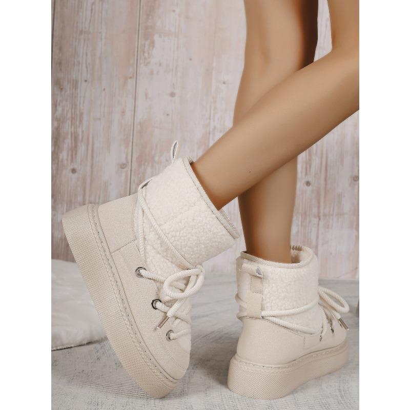 2025 New Arrival Plus Size Fashionable Warm Thick-Sole Slip-On Women's Snow Boots with Front Lace-Up