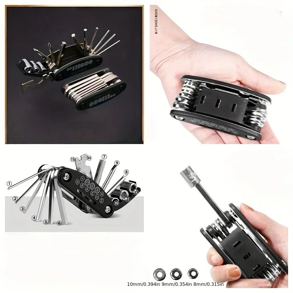 1PC 16 In 1 Tool Set Rust Resistant Sturdy Durable Foldable Bicycle Repair Kit Convenient And Multifunctional Maintenance Tool