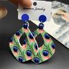Bohemian Peacock Feather Long Earrings Wooden Earrings Retro Ethnic Style
