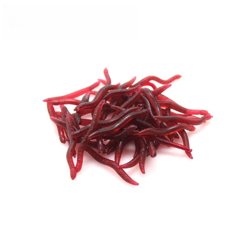 3 Box Fishing Lure Red Worm Earthworm Imitation Fake Bait 50pcs/box