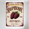 Vintage Farm Fresh Raspberry Metal Tin Sign - 100% Natural Retro Wall Decor with Realistic Raspberry Illustrations for Café Home