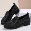 Fashion Women's Thick Heel Shoes Autumn New Round Head Deep Mouth Sequin Cloth Thick Sole Anti-slip Wear-resistant Low-top Shoes
