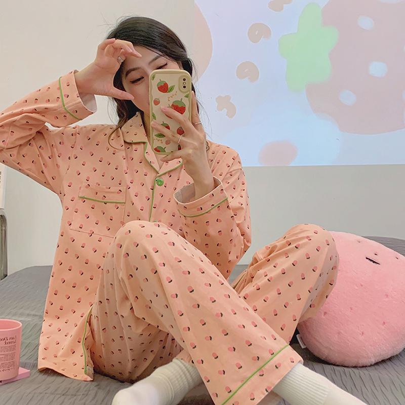 Plaid Long Sleeve Pajama Set with Pants – Spring & Autumn Style, Comfortable Home or Dorm Wear, Suitable for Outdoor Use