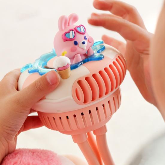 Stroller Fan Built-in Large Battery USB Fast Charging 5 Wind Speeds Cartoon Animal Swim Ring Design Portable Cooling Fan