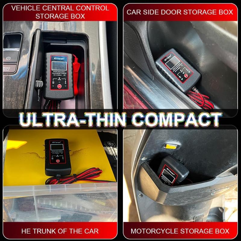 Waterproof Smart Motorcycle Charger with LCD Display ASE Adapter Cable for Outdoor Battery Repair Maintenance