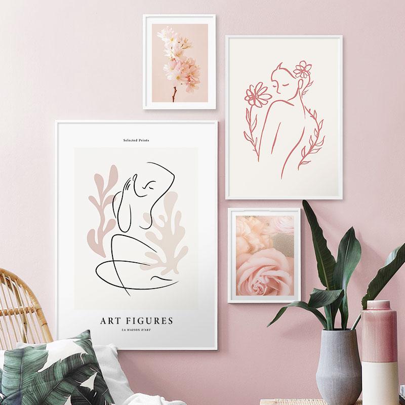 Abstrakt Flickkropp Ros Sakura Blomma Väggkonst Canvasmålning Nordiska Landskapsaffischer Och Tryck Bilder För Vardagsrumsinredning