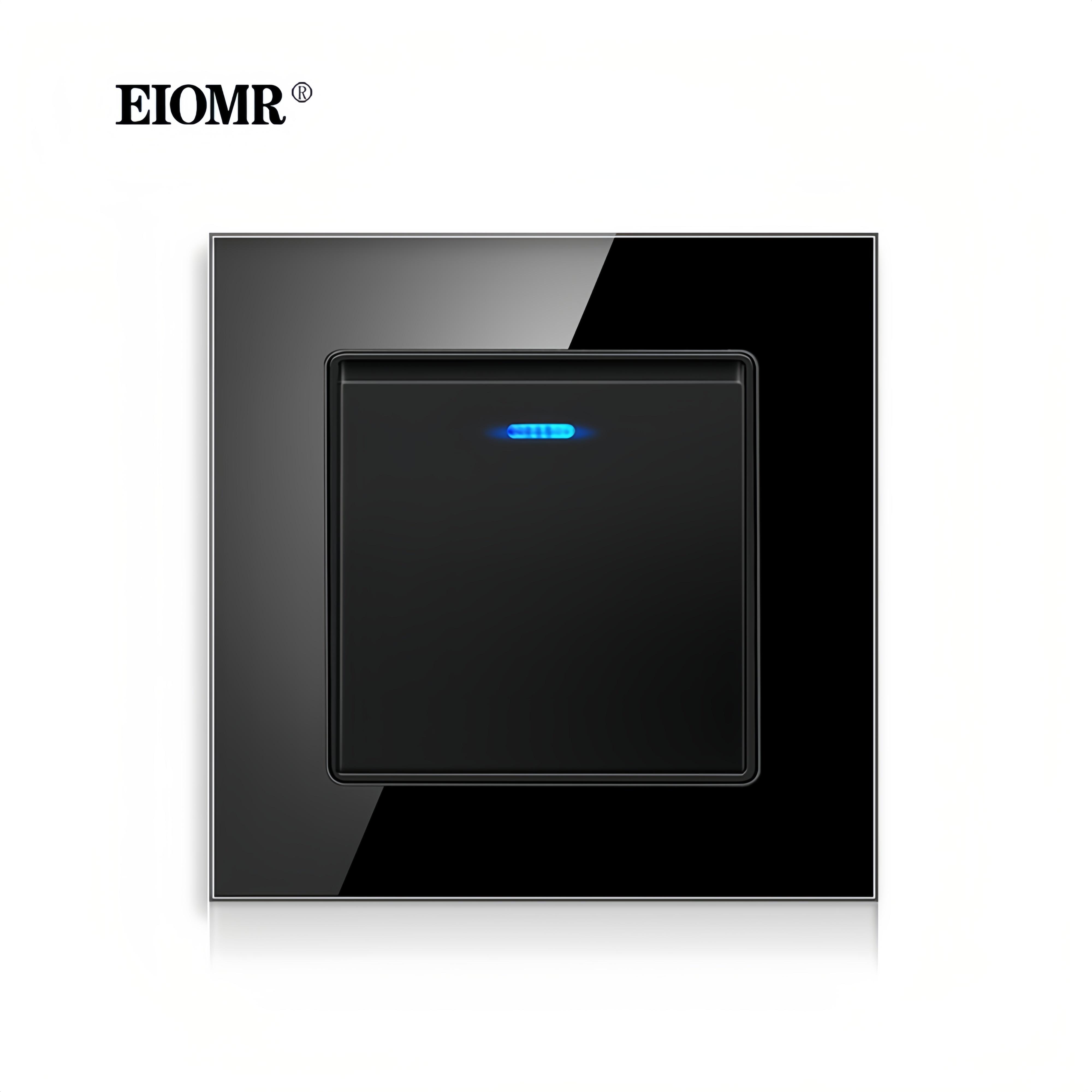 

EIOMR 16A Israel Wall Power Socket Switch,USB Israel Standards Plug Socket,Black Crystal Glass Panel Electrical Outlet for Home 1 Gang 1 Way Switch