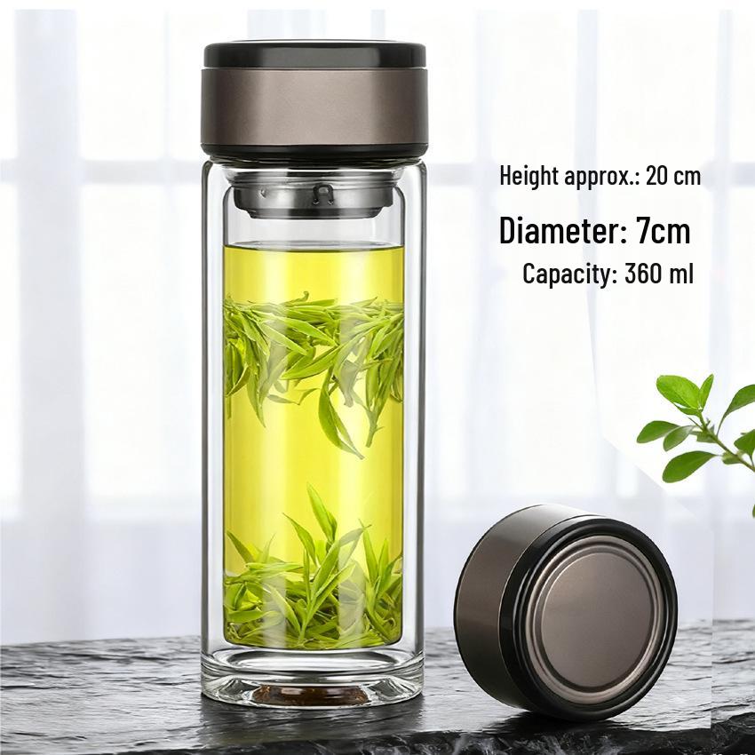 Double-Layer Glass Cup with Logo - Transparent Business Event Gift, Thick High Borosilicate with Printed Advertisement