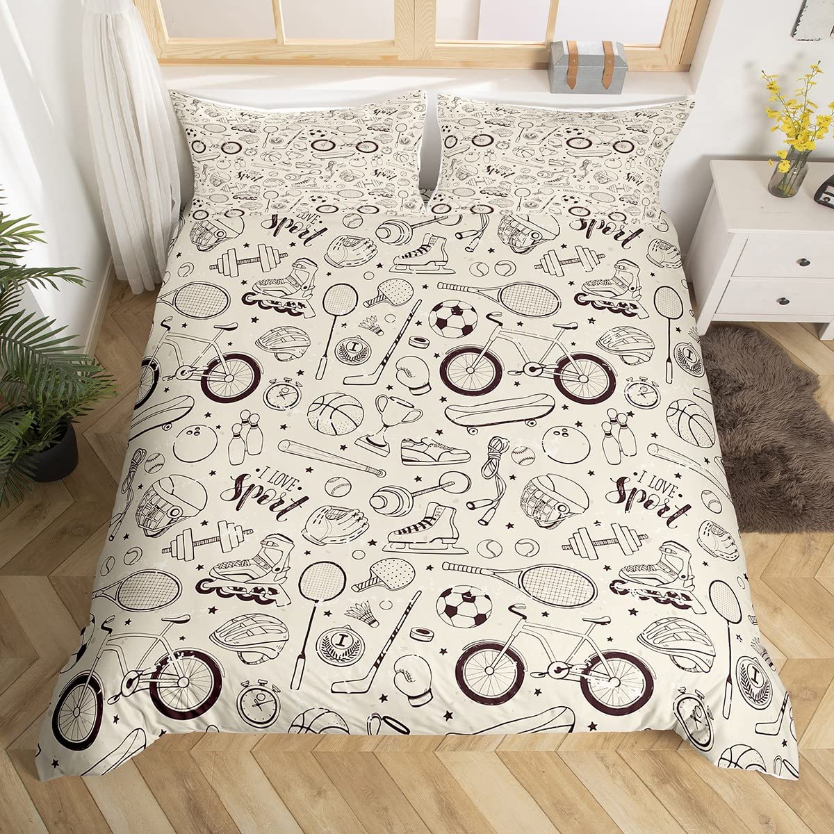 

Комплект постельного белья для бадминтона, пододеяльник для бадминтона для детей, подростков, мужчин, спортивная тема, чехол для игрока, классный декор для соревновательных игр EU Single(135x200cm)