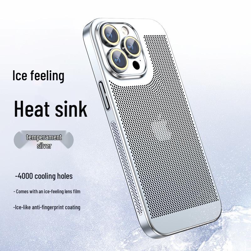 Electroplated Heat Dissipation Phone Case for iPhone 14 Pro Max and 13 with Lens Protection (16 Grid)
