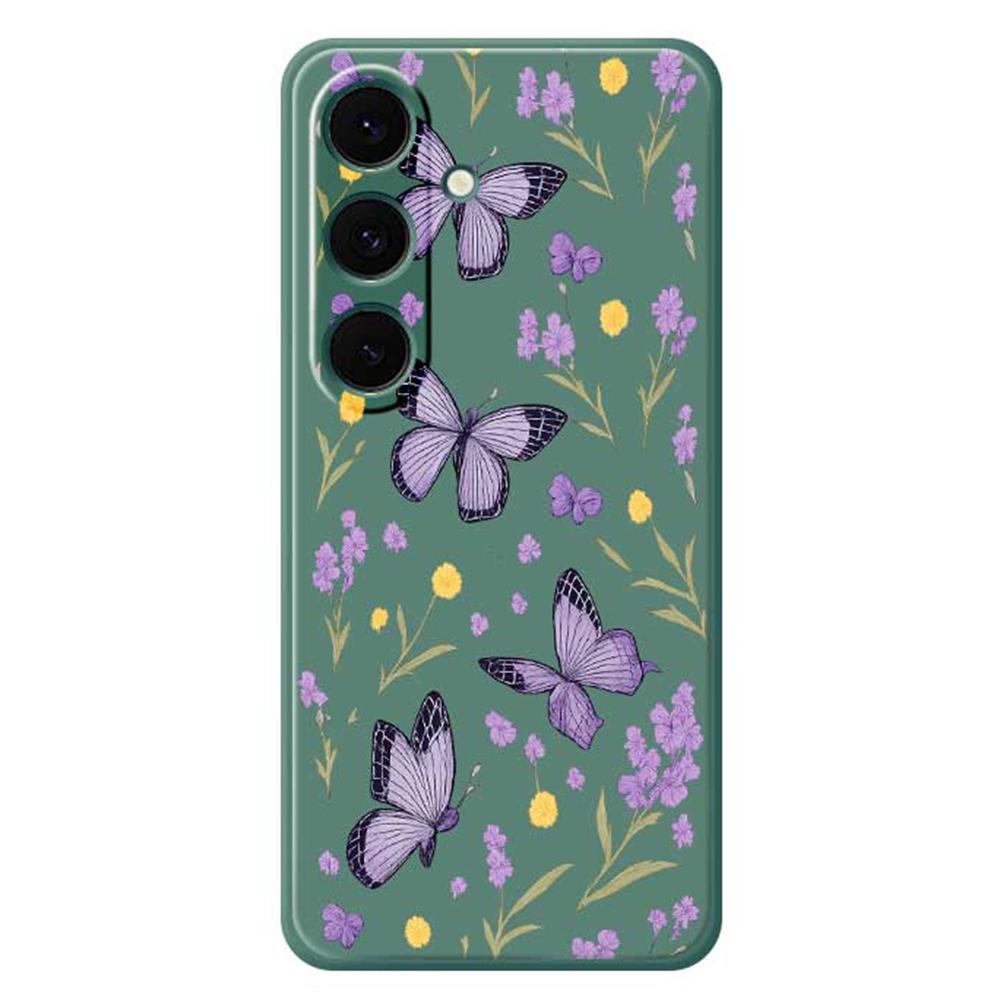 For Samsung Galaxy S24 FE Case Purple Butterflies Pattern Printing Straight Edge TPU Phone Back Cover