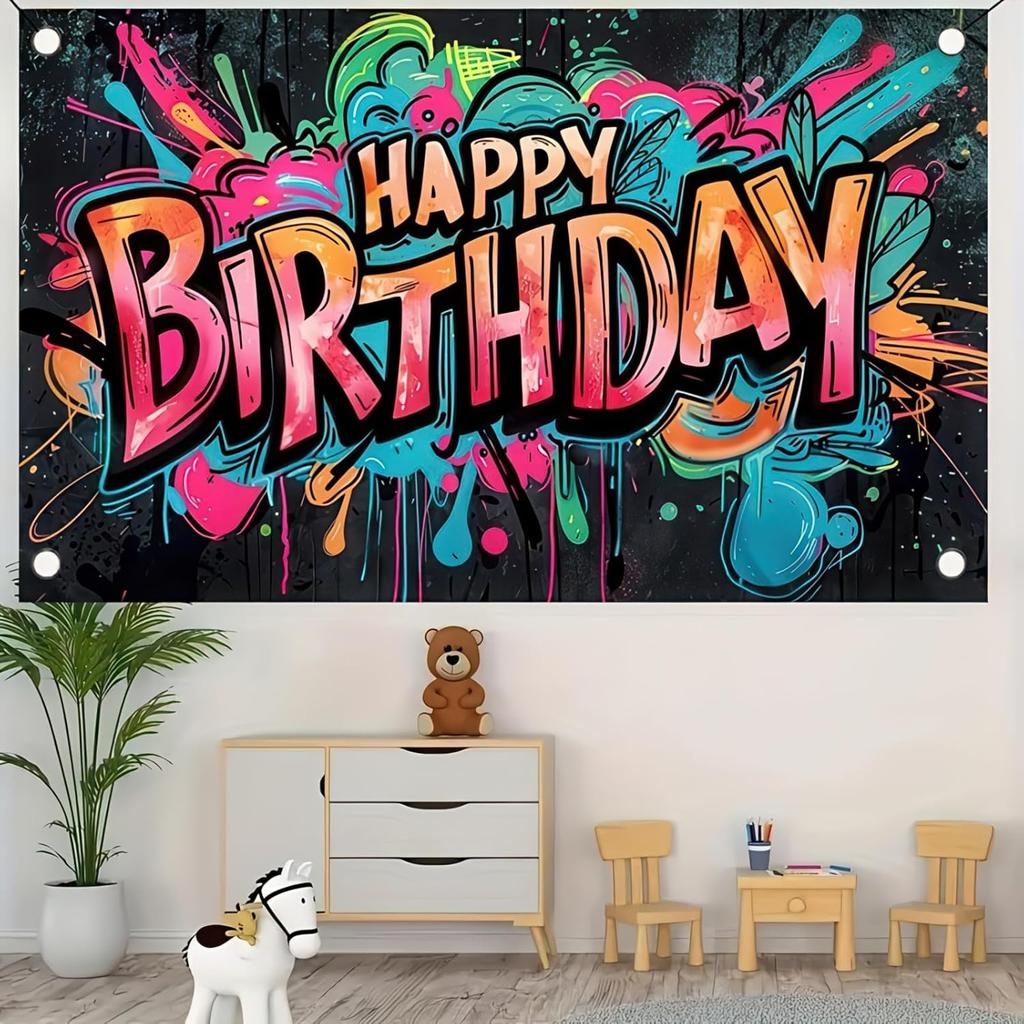 Graffiti Happy Birthday Banner Birthday Party Splatter Graffiti Birthday Decoration Backdrop Photo Booth Photography Background Background Decor for
