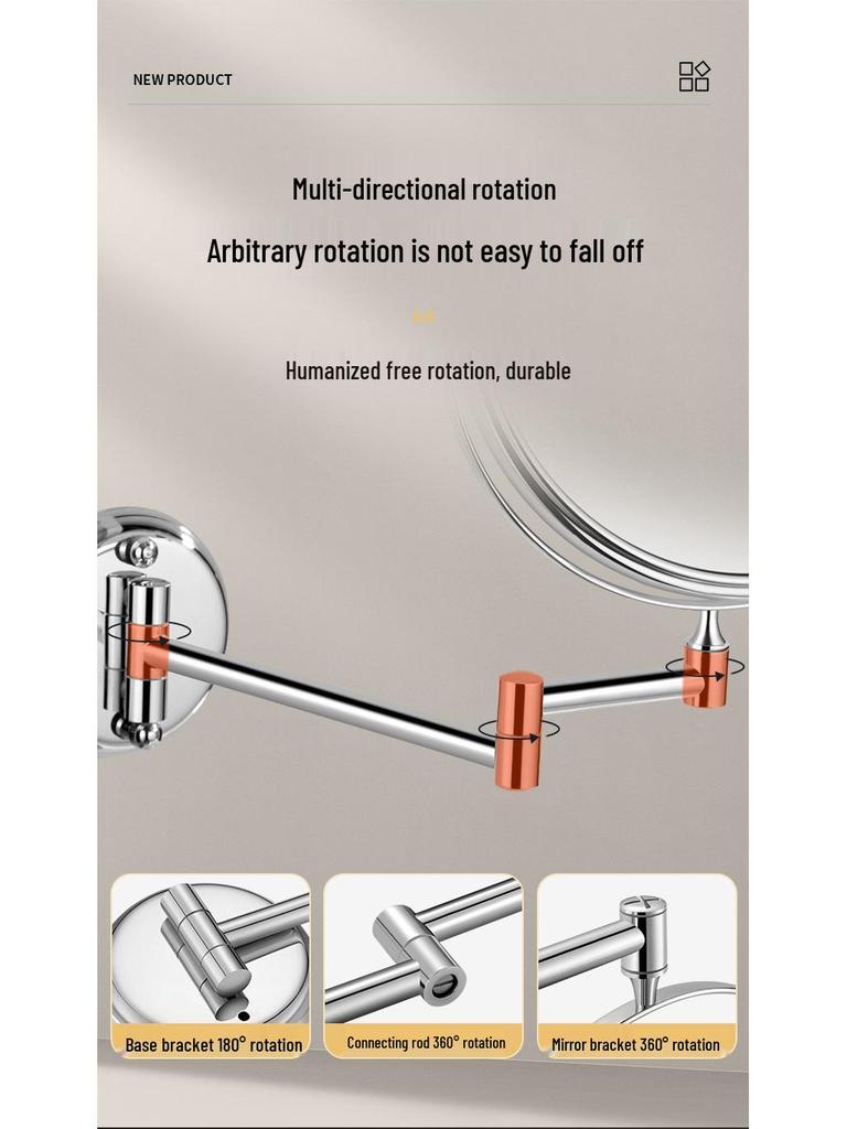 Wall-Mounted Folding Lighted Makeup Mirror for Bathroom or Dormitory