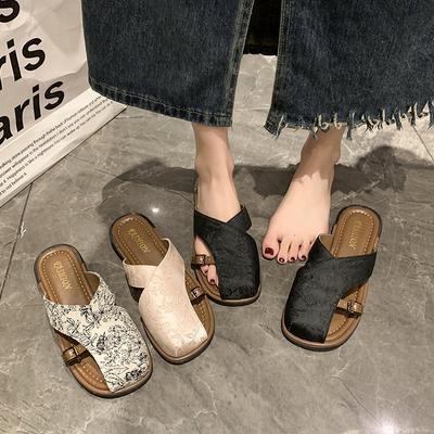 Roman Half Slippers Women's Summer Breathable Chinese Style New Small Hollow with Skirt Outer Bag Head Slippers
