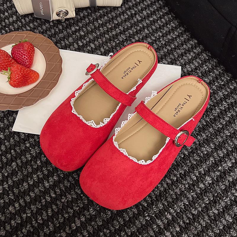 

С юбкой, сумкой, головными полушлепками, женская верхняя одежда, весна и лето, новые сандалии с квадратным носком, кружевные, милые 40 красный