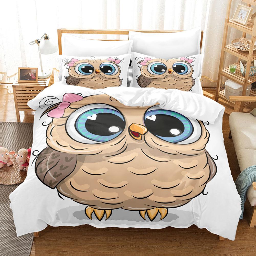 Comforter Owl Bedding Set Lovely Green Cartoon Owl For Kids Boys Girls Bird Animal Print Decor